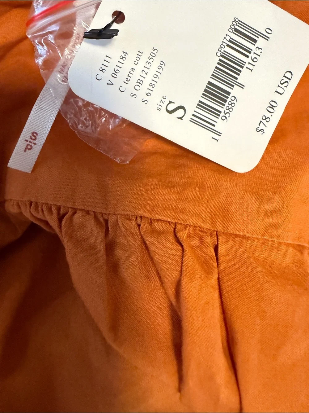 Free People Louella Embroidered Blouse Orange Puffed Sleeve NWT Size small